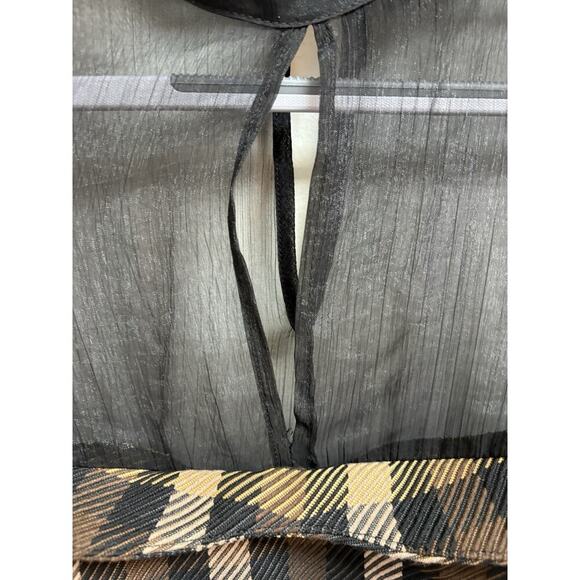 New York & Company Women's sheer Black Mesh Plaid Tie Front Blouse Top M Medium - Picture 8 of 8